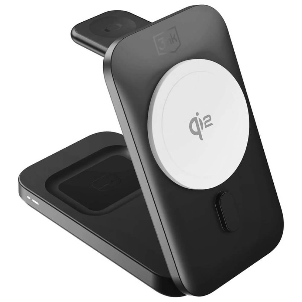 3MK 3in1 Ασύρματος Φορτιστής MagRocket Qi2 για Smartphones και Apple Watch και Airpods 15W - Black