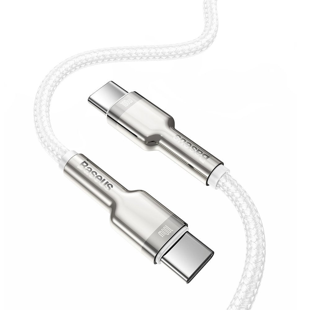Baseus Cafule Series Metal Cable Type - C 5A PD 100W - Καλώδιο Γρήγορης Φόρτισης Type - C to Type - C 2M - White - CATJK - D02