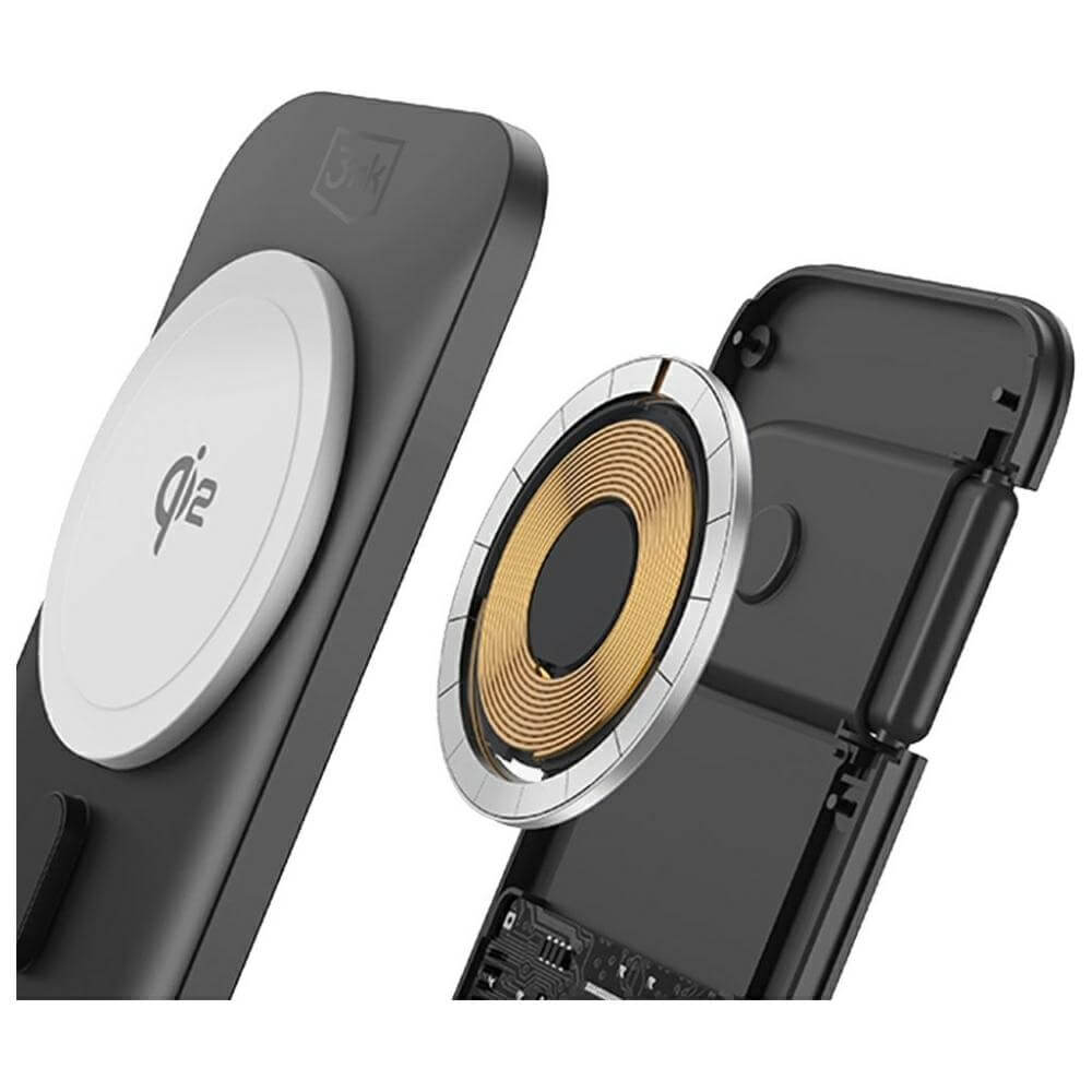 3MK 3in1 Ασύρματος Φορτιστής MagRocket Qi2 για Smartphones και Apple Watch και Airpods 15W - Black
