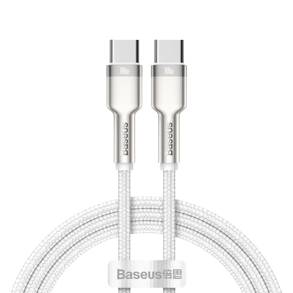Baseus Cafule Series Metal Cable Type - C 5A PD 100W - Καλώδιο Γρήγορης Φόρτισης Type - C to Type - C 1M - White - CATJK - C02