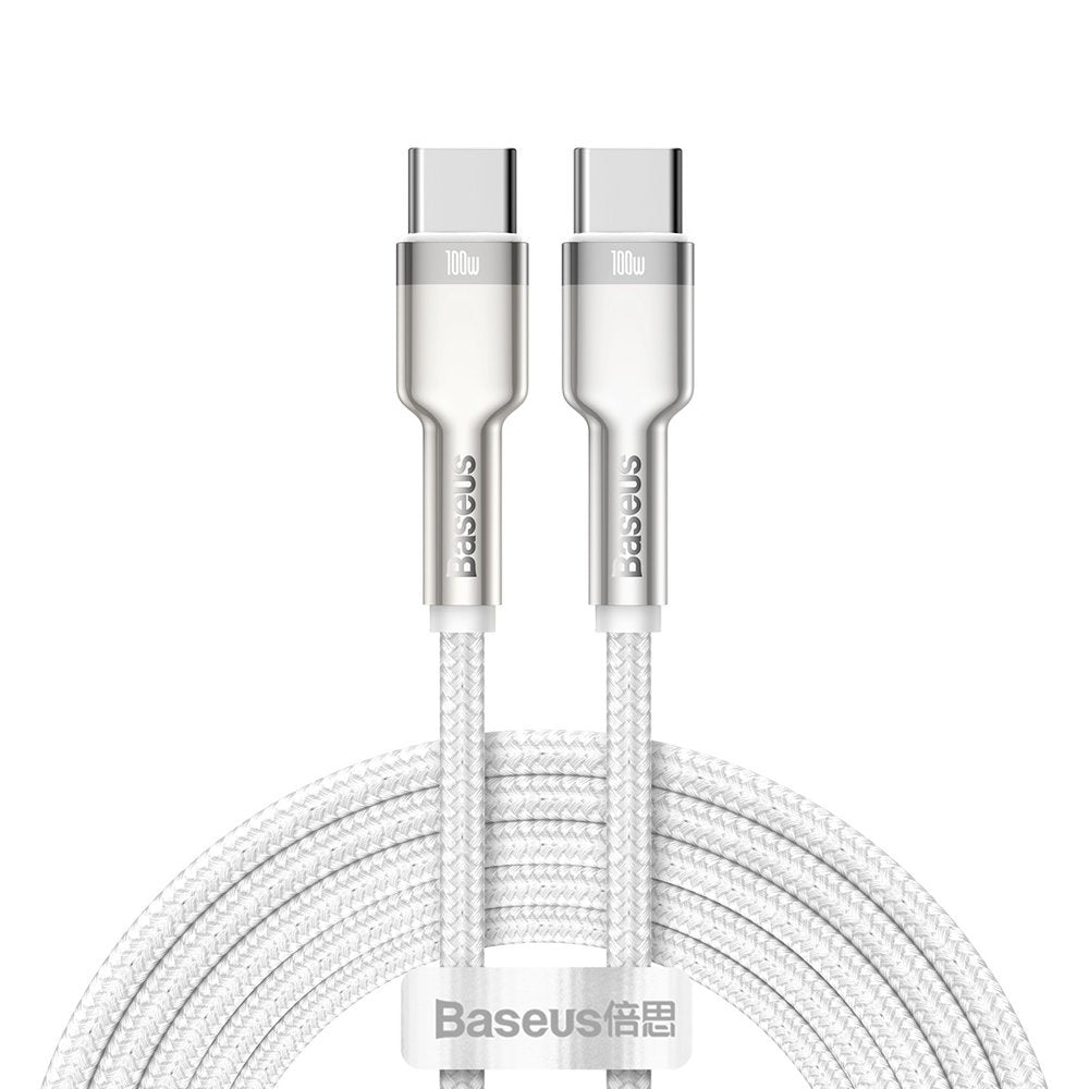 Baseus Cafule Series Metal Cable Type - C 5A PD 100W - Καλώδιο Γρήγορης Φόρτισης Type - C to Type - C 2M - White - CATJK - D02